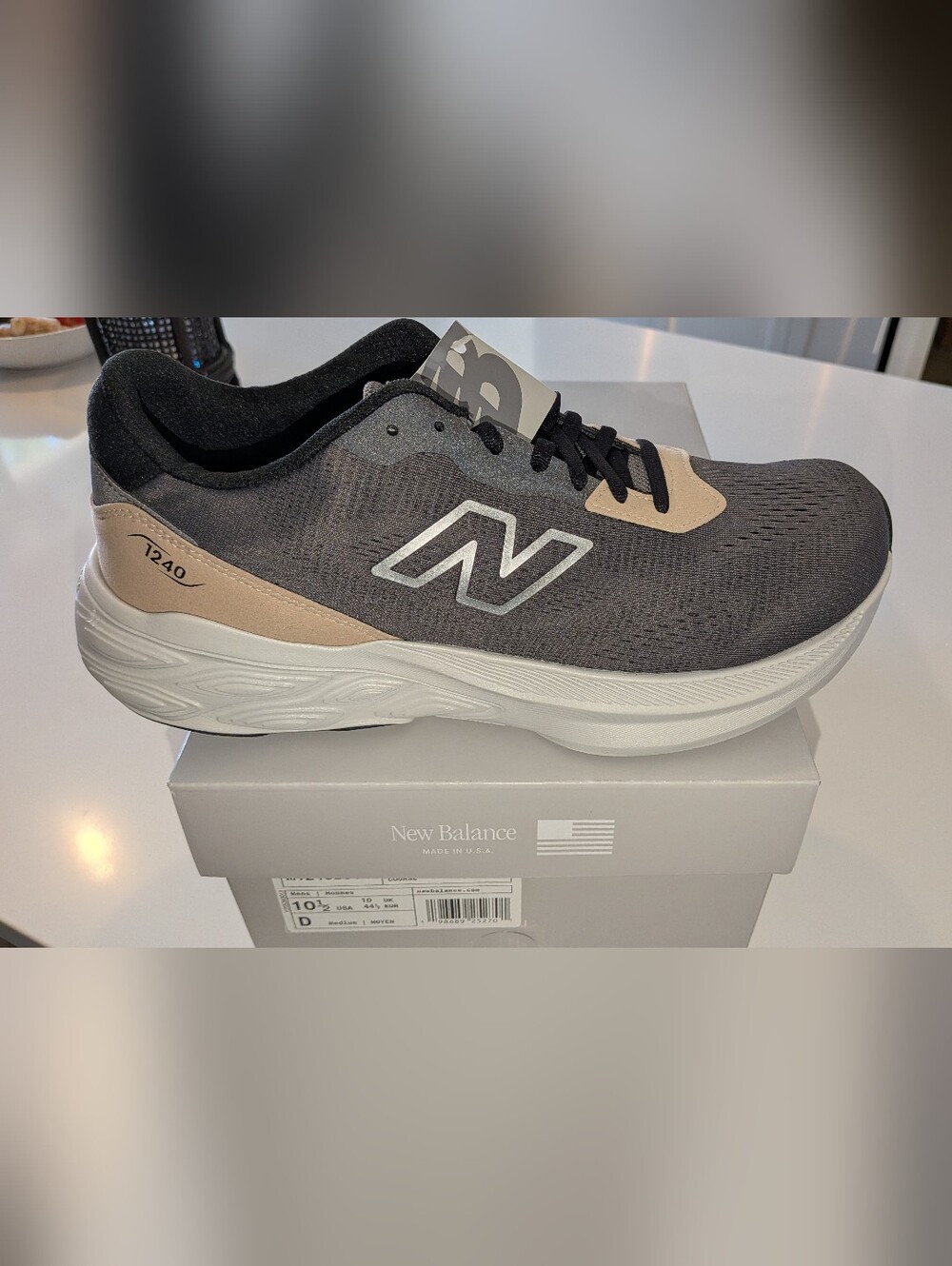 New Balance mens 1240 Running Shoe in Charcoal and Beige